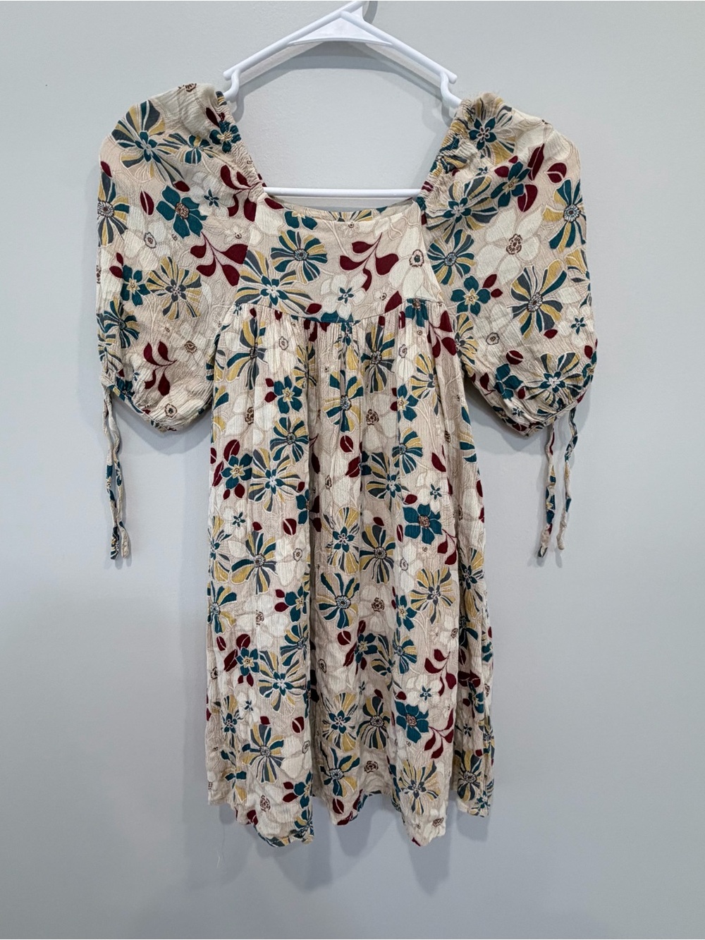 Hayden Girls Cream Floral Dress with Teal, Burgundy & Mustard Accents